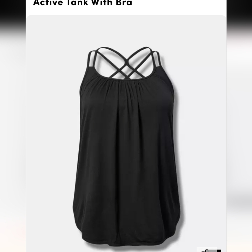Torrid Performance cotton Scoop Neck Active Tank With Bra Deep Black Size 3x.